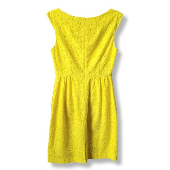 J Crew Yellow Lace Sheath Dress 0 Cotton Ladylike Mod Retro Career Summer - Picture 6 of 12